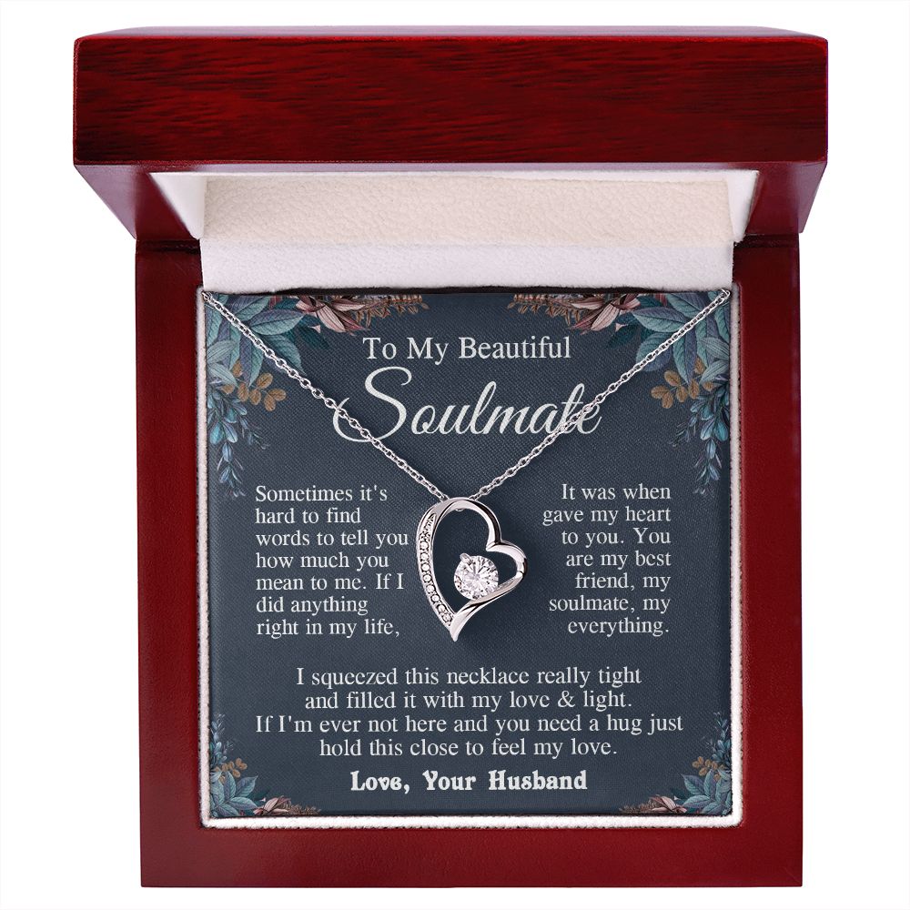 Soulmate Necklace from Husband, Valentine Romantic Gift for Wife from Husband to My Wife Necklaces for Wife Birthday Gifts, Wife Jewelry Necklace Message Card and Necklace Gift Box Gift Box Styles on Birthday, Wedding, Anniversary, Valentine Forever Love