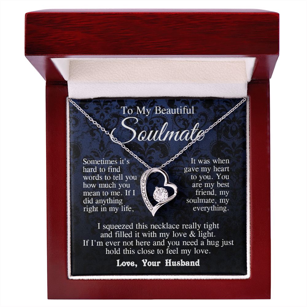 Soulmate Necklace from Husband, Anniversary Romantic Gift for Wife from Husband to My Wife Necklaces for Wife Birthday Gifts, Wife Jewelry Necklace Message Card and Necklace Gift Box Gift Box Styles on Birthday, Wedding, Anniversary, Valentine Forever Lov