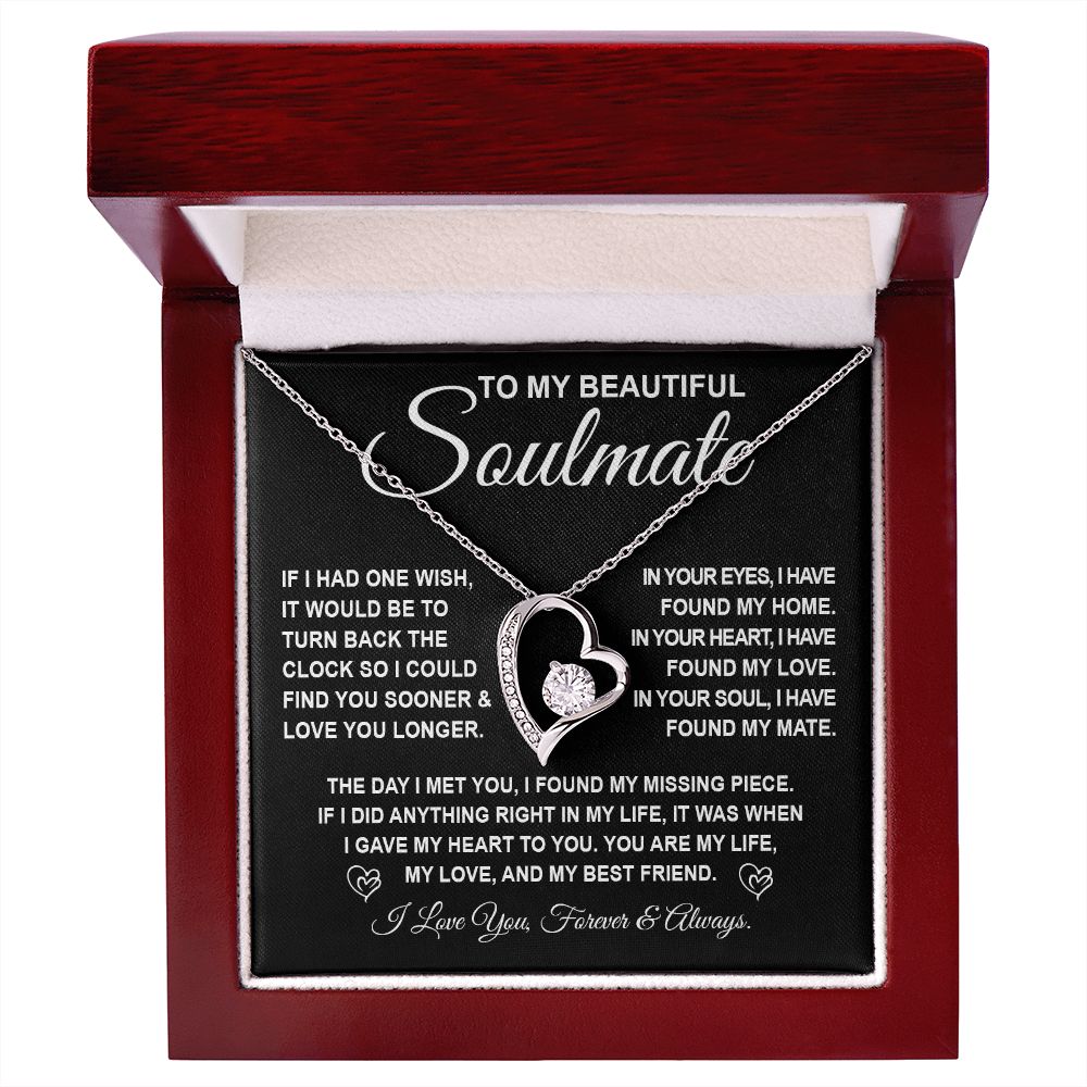 To My Beautiful Soulmate Necklace Gift for Her, Soulmate for Wife Birthday Gifts from Husband, Valentine Jewelry for Women, Soulmate Gifts, Message Card and Necklace Gifts Box Gift Box Styles on Birthday, Wedding, Anniversary, Valentine Forever Love