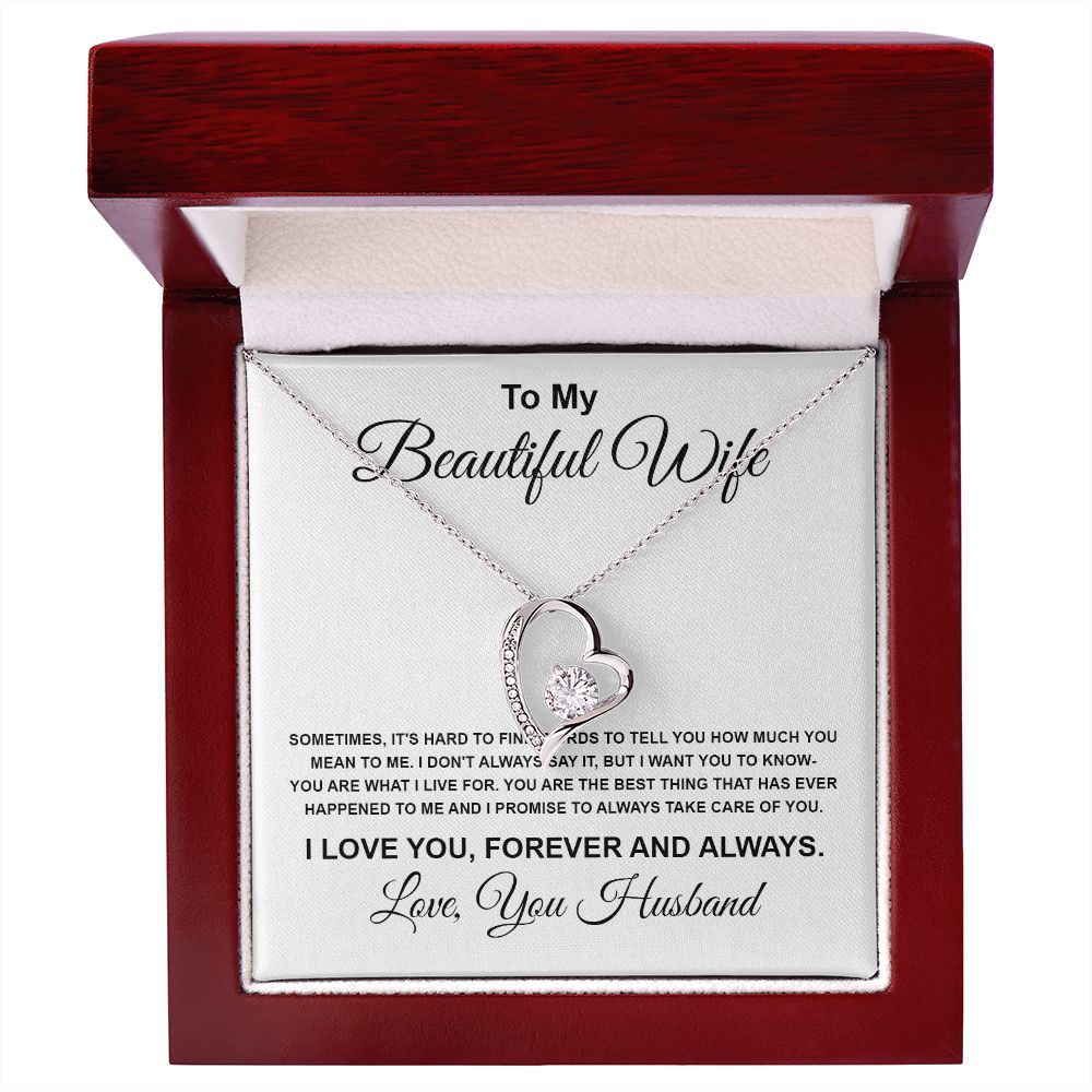 To My Beautiful Wife Necklace From Husband Pendant Jewelry with Message Card and Box Necklaces for Women Valentines Day Happy Wedding Present for Birthday Merry Christmas for Wife Forever Love