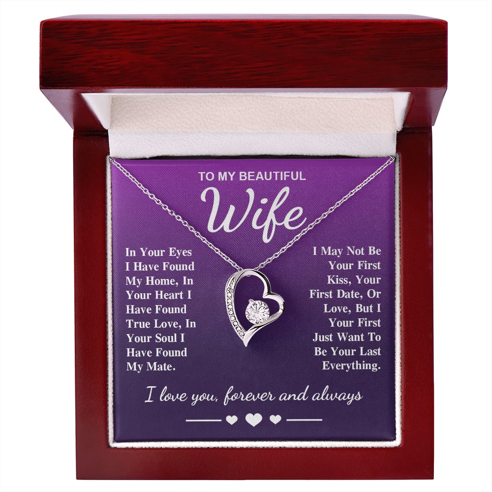 To My Beautiful Wife Necklace Gift, Soulmate for Wife Birthday Gifts from Husband, Valentine for Women, Soulmate Gifts, Message Card and Necklace Gifts Box Gift Box Styles on Birthday, Wedding, Anniversary, Valentine Forever Love