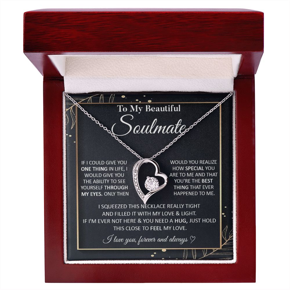 Couples Gifts To My Beautiful Soulmate Necklace From Husband, Anniversary For Wife From Husband, Wife Wedding From Husband, To My Wife, Necklace Custom Name Message Card and Gift Box Styles on Birthday, Christmas, Wedding, Anniversary Forever Love
