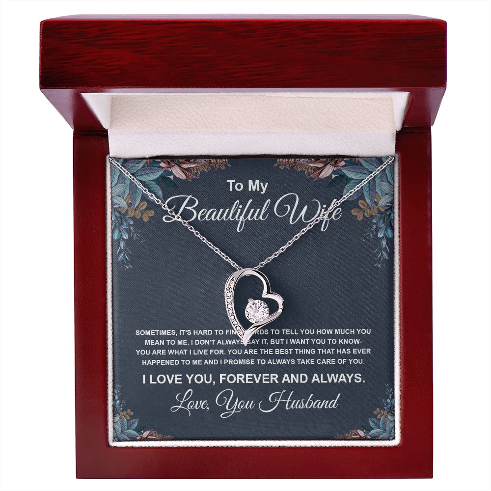 To My Beautiful Wife Necklace From Husband Pendant Jewelry with Message Card and Box Necklaces for Women Valentines Day Happy Anniversary Wedding Present for Birthday Merry Christmas for Wife Necklace Forever Love