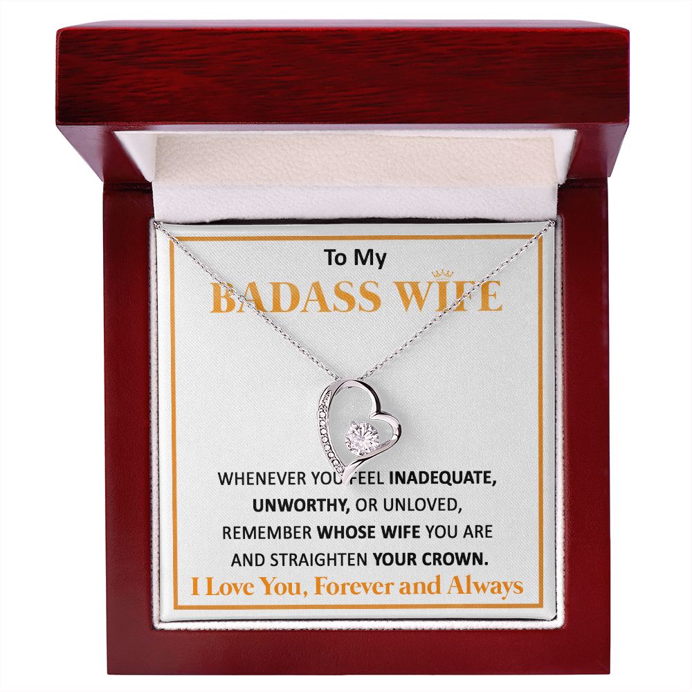 Couples Gifts, To My Badass Dear Wife Necklace Gifts From Husband, Wedding Anniversary For Wife From Husband, Wife Birthday From Husband, Necklace Custom Name Message Card and Gift Box Styles on Birthday, Christmas, Wedding, Anniversary Forever Love