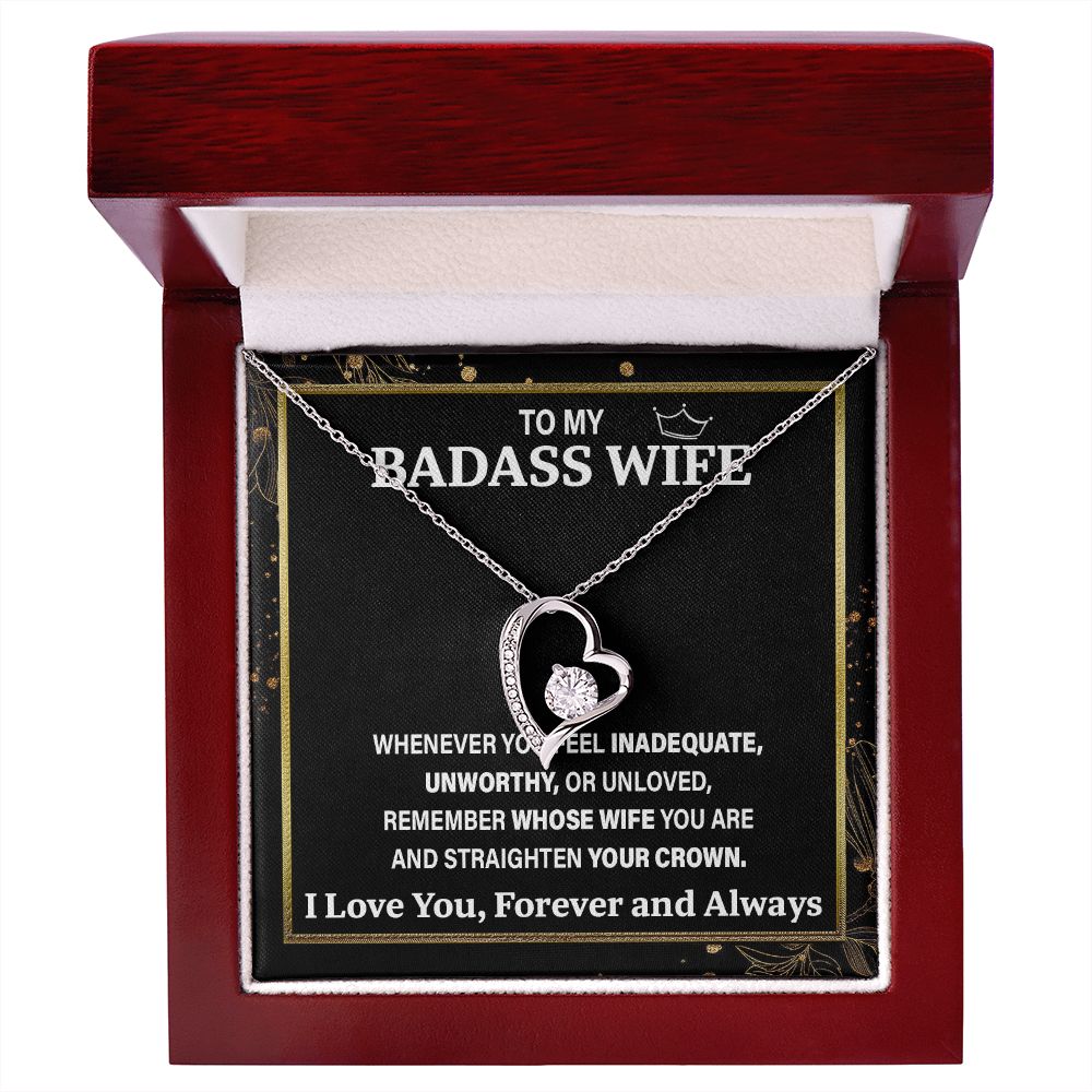 Wife Necklace Gift From Husband To My Badass Wife Pendant Valentine Jewelry with Message Card and Gift Box. Gift for Wife. Necklace Gift Set for Wife Necklace Gifts Box Gift Box Styles Forever Love