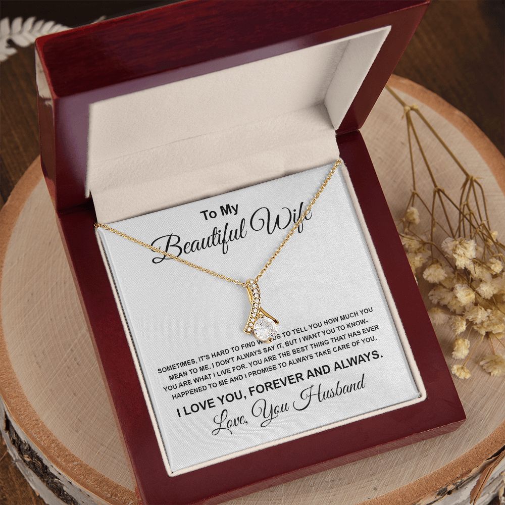 To My Beautiful Wife Necklace From Husband Pendant Jewelry with Message Card and Box Necklaces for Women Valentines Day Happy Wedding Present for Birthday Merry Christmas for Wife Allruing Necklace