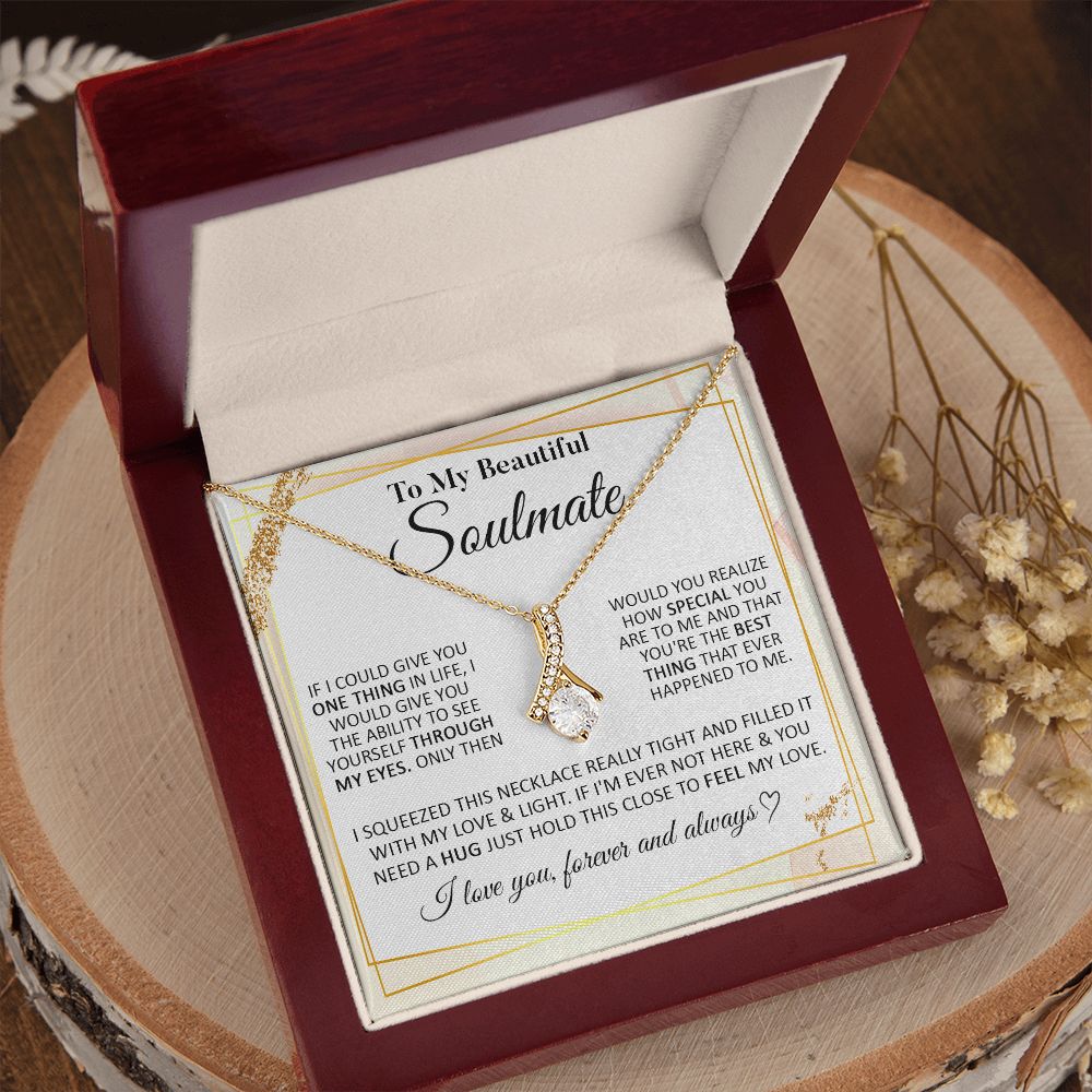 Couples Gifts To My Beautiful Soulmate Necklace From Husband, Necklace For Wife From Husband, Wife Wedding From Husband, To My Wife, Necklace Custom Name Message Card and Gift Box Styles on Birthday, Christmas, Wedding, Anniversary Allruing Necklace