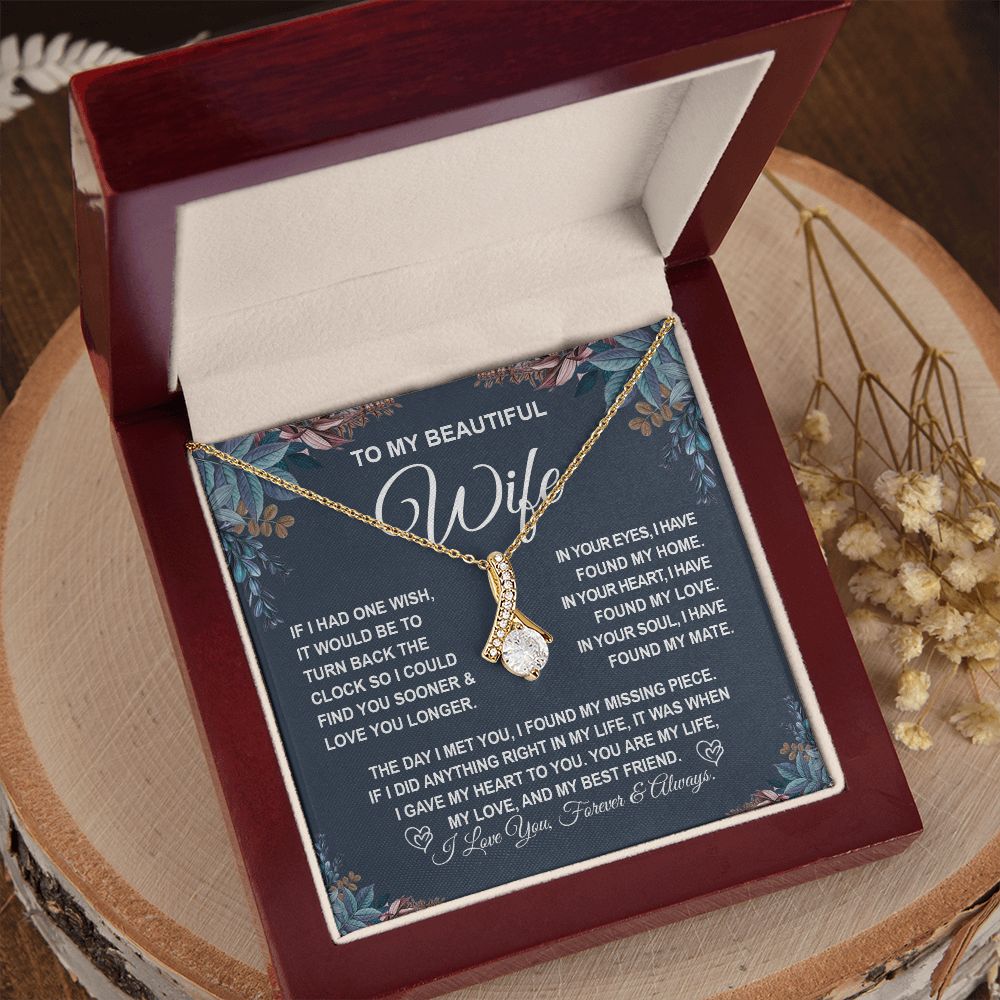 To My Beautiful Wife Necklace Gift for Her, Soulmate for Wife Valentine Gifts from Husband, Birthday Jewelry for Women, Soulmate Gifts, Message Card and Necklace Gifts Box Gift Box Styles on Birthday, Wedding, Anniversary, Valentine Allruing Necklace