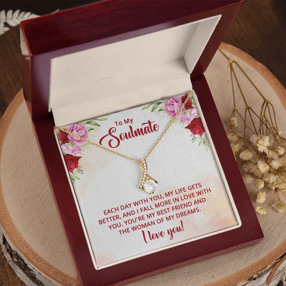 To My Soulmate Necklace I Love You Wife Love Knot Message Card and Box Gift Set for Girlfriend Women from Husband Boyfriend Couples, Meaningful Necklace Message Card and Gift Box Styles on Birthday, Christmas, Anniversary Allruing Necklace