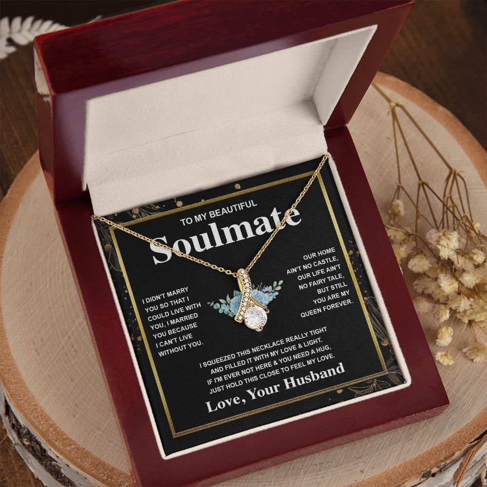 Soulmate Necklace Gift From Husband To My Badass Wife Valentines Days Anniversary Jewelry with Message Card and Gift Box. Gift for Wife. Necklace Gift Set for Wife Message Card and Necklace Allruing Necklace
