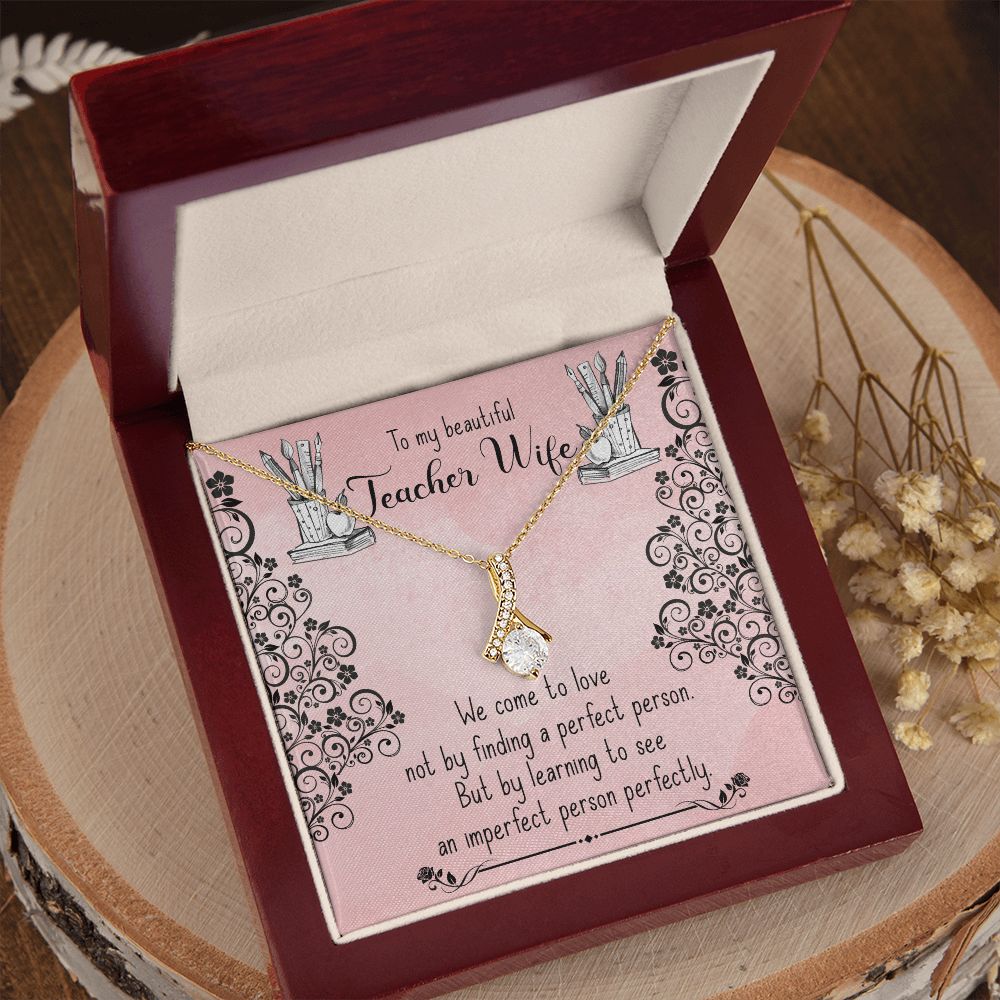 Couples Gifts, Teacher Wife Necklace Gifts From Husband, Wedding Anniversary Jewelry For Wife From Husband, Wife Birthday From Husband, To My Beautiful Wife Girlfriend Message Card and Gift Box styles On Birthday, Christmas, Anniversary Allruing Necklace