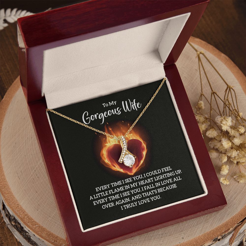 Couples Gifts, To My Gorgeous Wife Necklace Gifts From Husband, Wedding Anniversary Jewelry For Wife From Husband, Wife Birthday From Husband, To My Soulmate Message Card and Gift Box styles On Birthday, Christmas, Anniversary Allruing Necklace