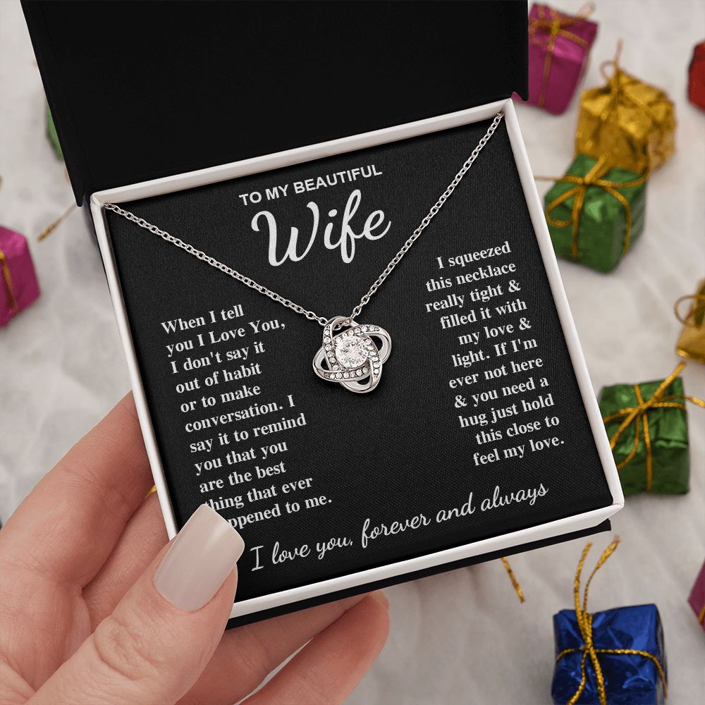 To My Beautiful Wife Necklace Gift for Her, Soulmate for Wife Birthday Gifts from Husband, Valentine for Women, Soulmate Gifts, Message Card and Necklace Gifts Box Gift Box Styles on Birthday, Wedding, Anniversary, Valentine Love knot Thang