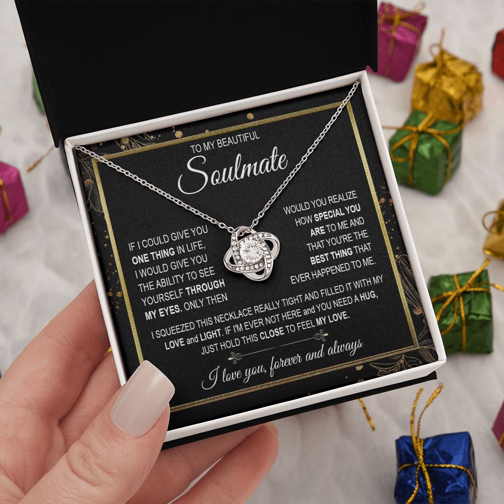 To My Soulmate Necklace for Women, Necklaces For Wife from Husband, Soulmate Necklace to My Future Wife, Necklace For Soulmate with Message Card and Necklace Gift Box Gift Box Styles on Birthday, Christmas, Wedding, Anniversary Love knot Thang
