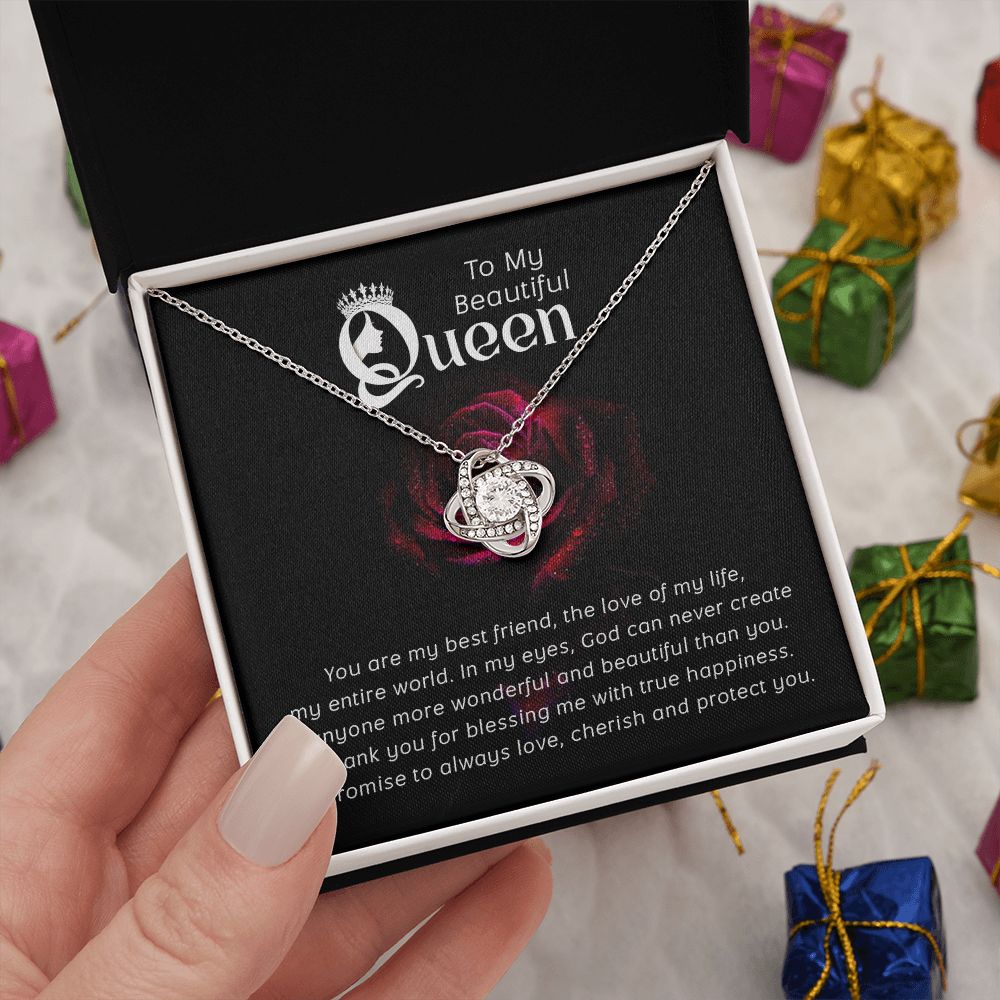 Couples Gifts, Beautiful Queen Necklace Gifts From Husband, Wedding Anniversary Jewelry For Wife From Husband, Wife Birthday From Husband, To My Soulmate Message Card and Gift Box styles On Birthday, Christmas, Anniversary Love knot Thang