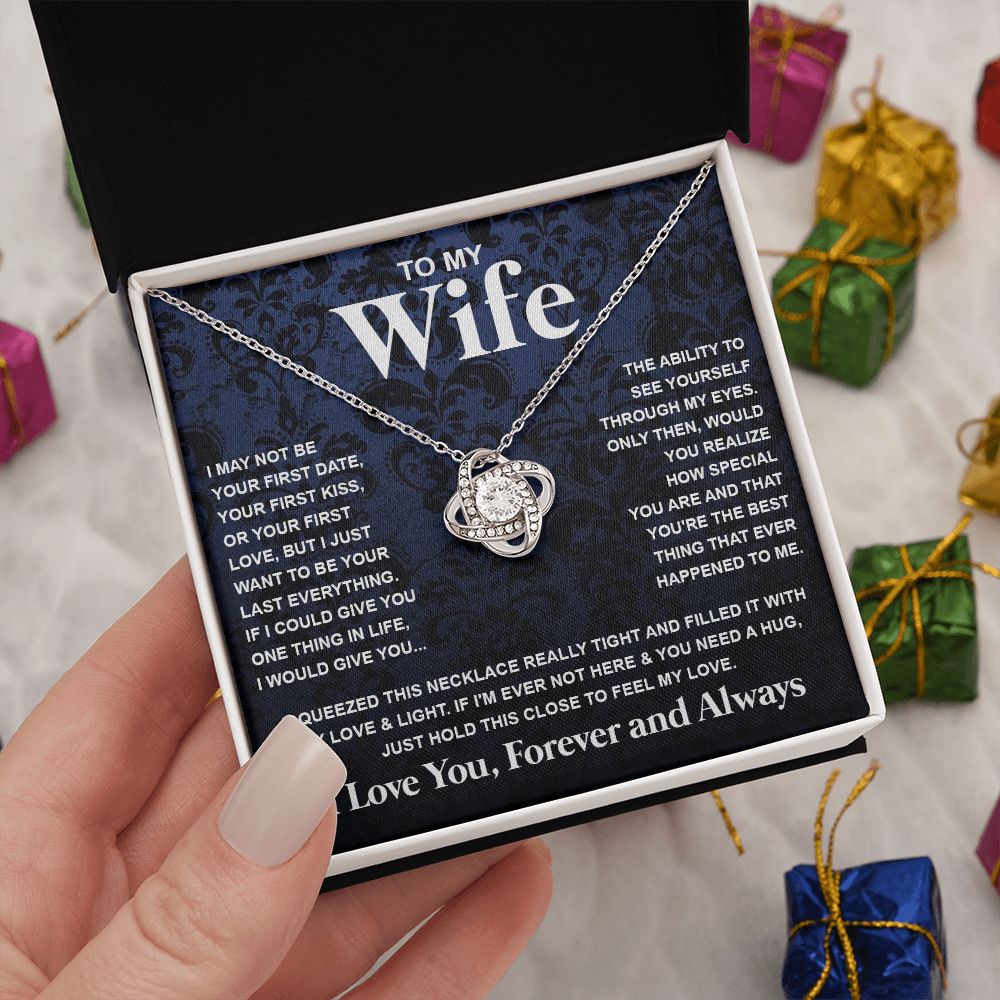 Couples Gifts Necklace To My Wife Necklace Anniversary Christmas Jewelry Romantic Gifts For My Wife Pendant Jewelry with Message Card and Box Necklaces for Women Valentines Day Happy Anniversary Wedding Present Love knot Thang