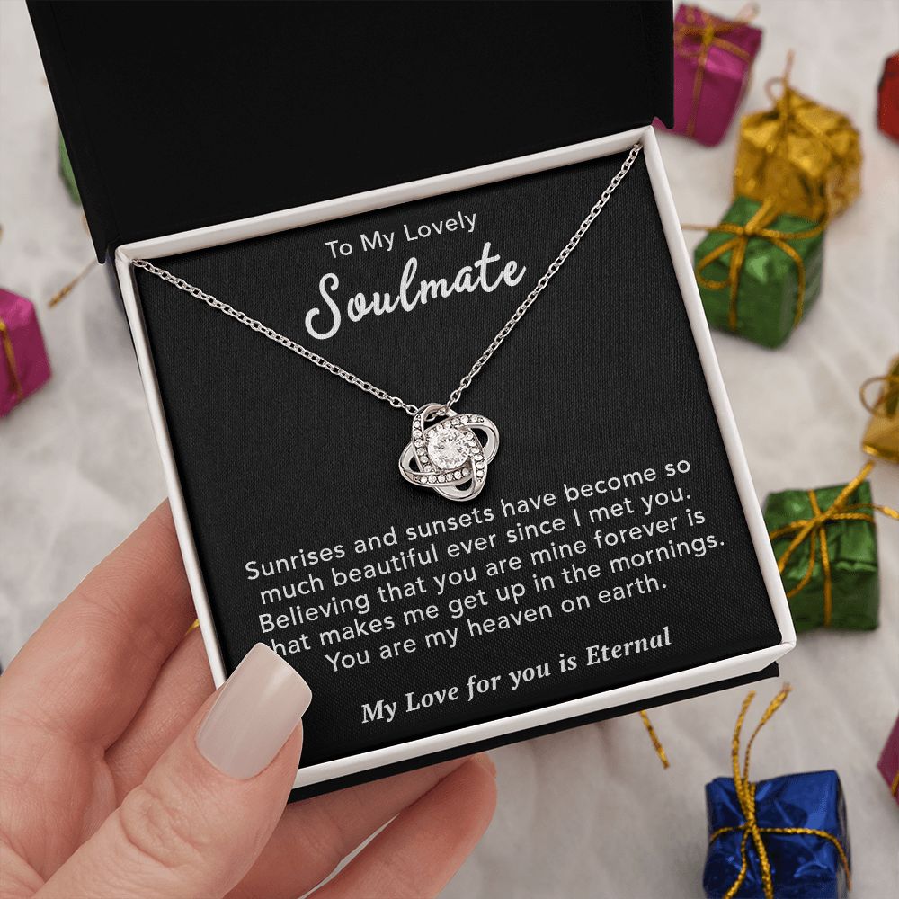 To My Lovely Soulmate Necklace Gift From Husband To My Badass Wife Pendant Valentine Jewelry with Message Card and Gift Box. Gift for Wife. Necklace Gift Set for Wife Necklace Gifts Box Gift Box Styles Love knot Thang