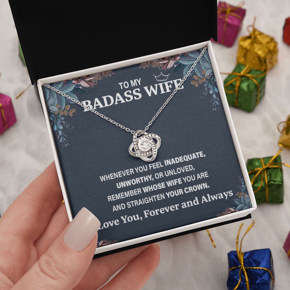 Wife Necklace Gift From Husband To My Badass Wife Pendant Birthday Jewelry with Message Card and Gift Box. Gift for Wife. Necklace Gift Set for Wife Necklace Gifts Box Gift Box Styles Love knot Thang