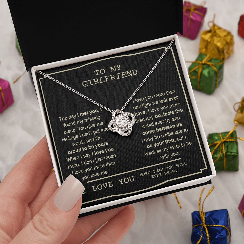 Couples Gifts, To My Boyfriend Necklace Gifts From Husband, Wedding Anniversary Jewelry For Wife From Husband, Necklace Customer Name Message Card and Gift Box styles On Birthday, Christmas, Anniversary Love knot Thang