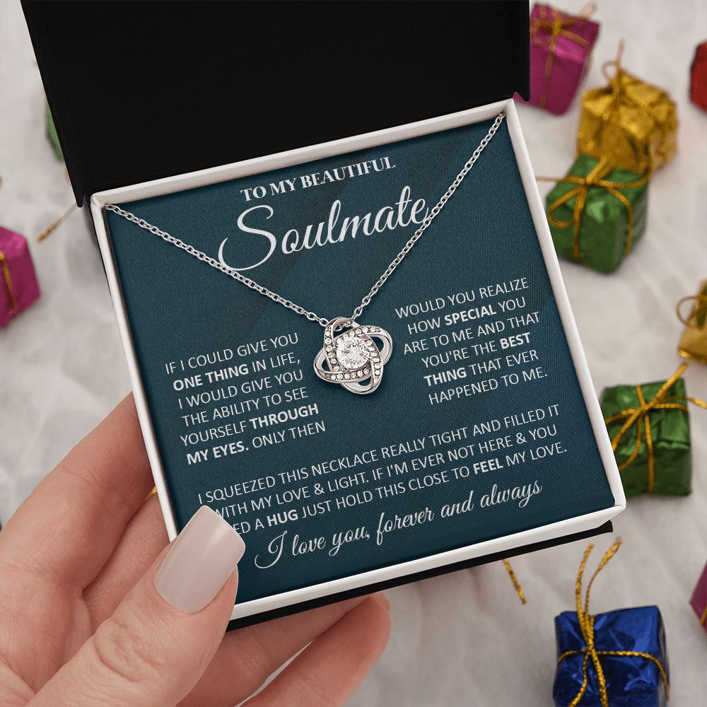Couples Gifts, To My Beautiful Soulmate Necklace From Husband, Valentine For Wife From Husband, Wife Wedding From Husband, To My Wife, Necklace Custom Name Message Card and Gift Box Styles on Birthday, Christmas, Wedding, Anniversary Love knot Thang