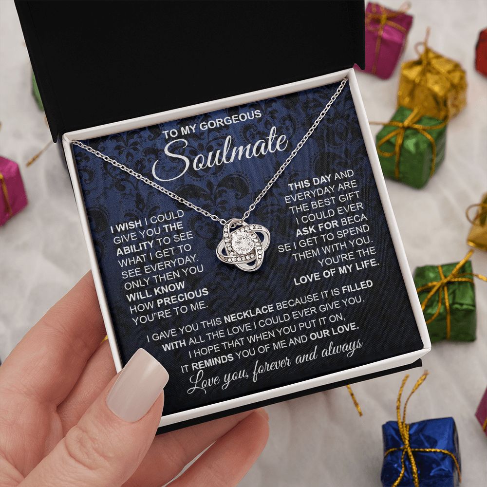 to My Soulmate Necklace from Husband, Necklaces for Wife from Husband, to My Soulmate Necklace for Women, Soulmate Jewelry for Wife Wedding Jewelry Gifts for Wife Birthday Gifts from Husband Love knot Thang