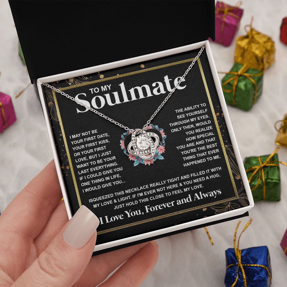 Couples Gifts Necklace To My Soulmate Necklace Anniversary Wedding Jewelry Romantic Gifts For My Wife Pendant Jewelry with Message Card and Box Necklaces for Women Valentines Day Happy Anniversary Wedding Present Love knot Thang