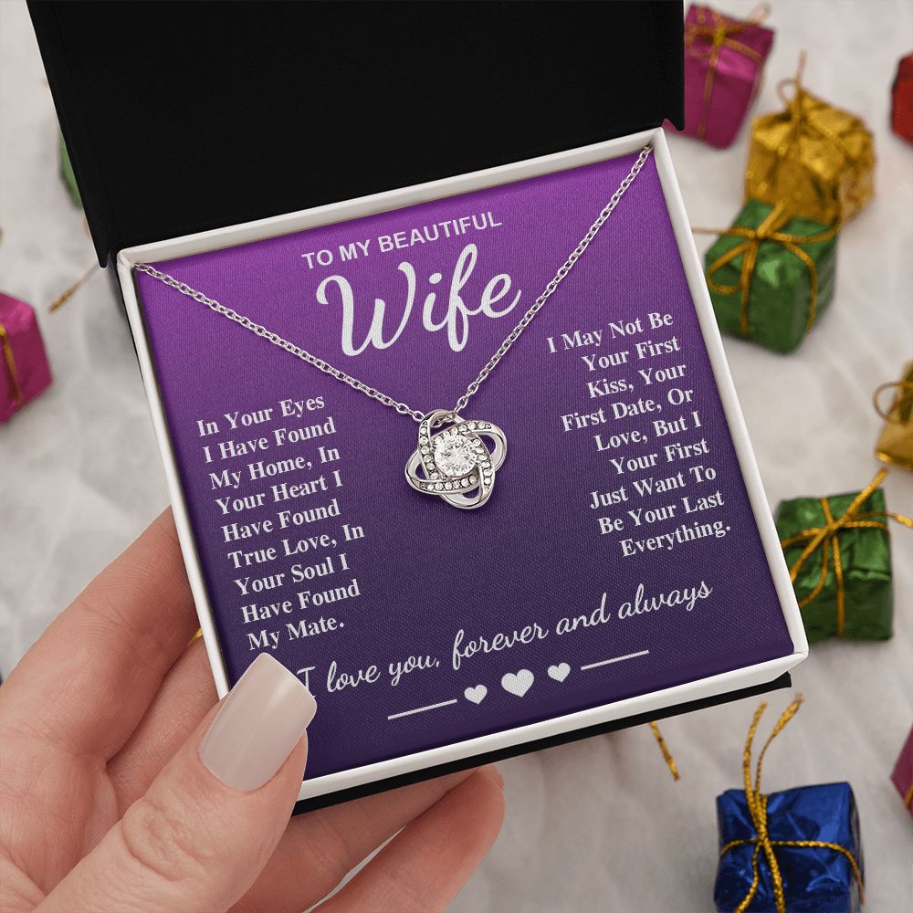 To My Beautiful Wife Necklace Gift, Soulmate for Wife Birthday Gifts from Husband, Valentine for Women, Soulmate Gifts, Message Card and Necklace Gifts Box Gift Box Styles on Birthday, Wedding, Anniversary, Valentine Love knot Thang