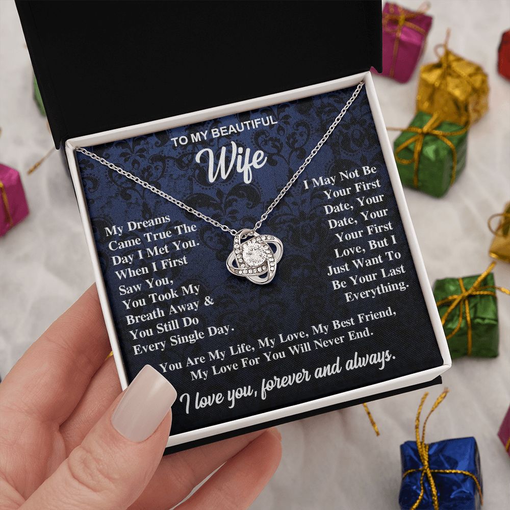 To My Wife Necklace Gift for Her, Soulmate Jewelry, Necklaces for Wife from Husband, Wedding To My Wife Necklace, Soulmate Gifts, Necklace Message Card and Gift Box Styles on Birthday, Wedding, Anniversary, Valentine Love knot Thang