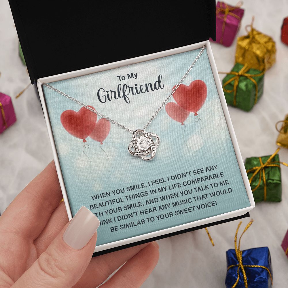 Love Knot Necklace To My Girlfriend Gifts From Boyfriend, Girlfriend Jewelry, Girlfriend Birthday Anniversary For Girlfriend Gift, Necklace Message Card and Gift Box Styles on Birthday, Christmas, Anniversary Love knot Thang