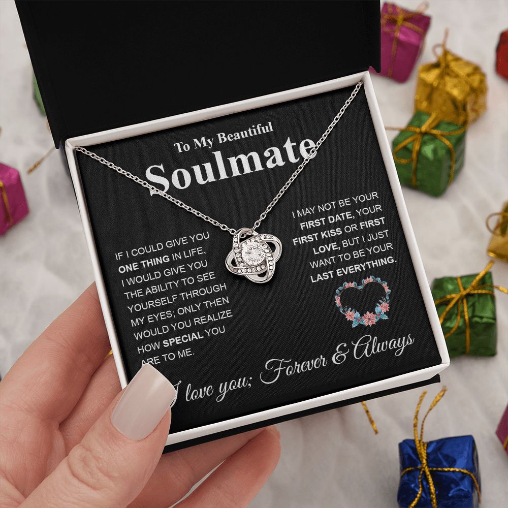 Beautiful Soulmate Necklace My Last Everything, Promise Necklace For Her, Fiance Gifts For Her, Valentine Gifts For Future Wife With Message Card Box LED, Soulmate Necklace For Women, To My Wife Necklace Love knot Thang