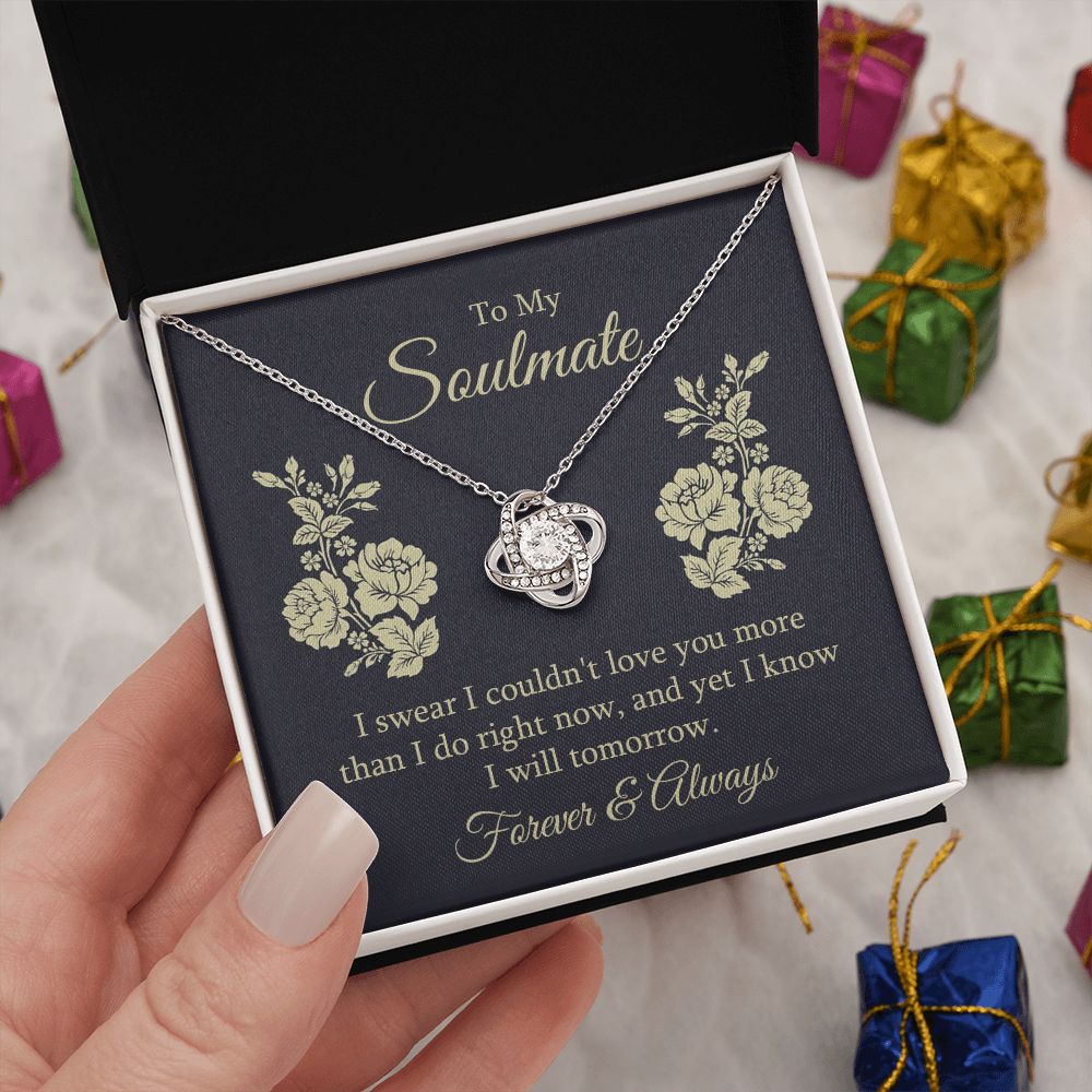 To My Soulmate Necklace for her Jewelry For Her Couples Gifts Necklaces For Soul Mate Christmas Jewelry, Forever & Always, Love Knot Meaningful Necklace Message Card and Gift Box Styles on Birthday, Christmas, Anniversary Love knot Thang