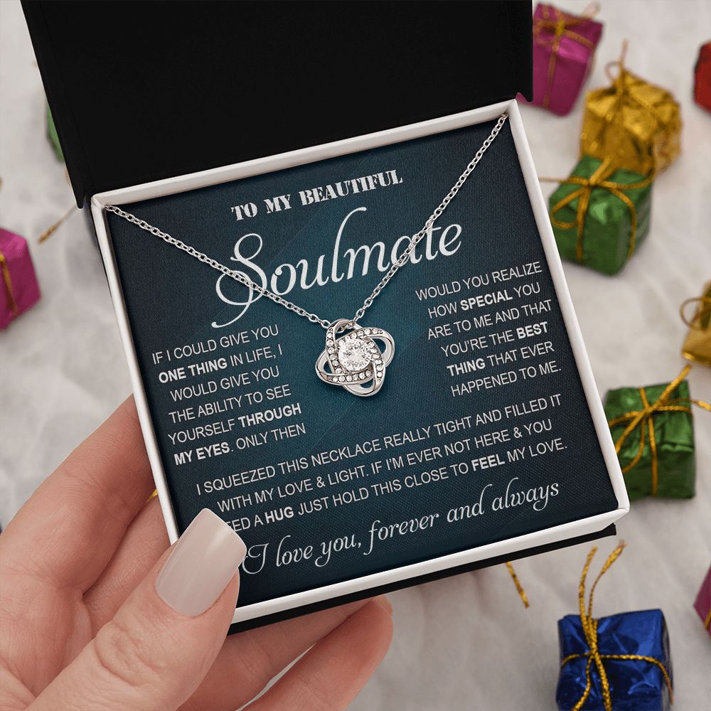 Personalized Valentine Gift For Wife, To My Soulmate Necklace For Women, Soulmate Necklace, To My Wife Necklace From Husband, Necklace Custom Name Message Card and Gift Box Styles on Birthday, Christmas, Wedding, Anniversary Love knot Thang
