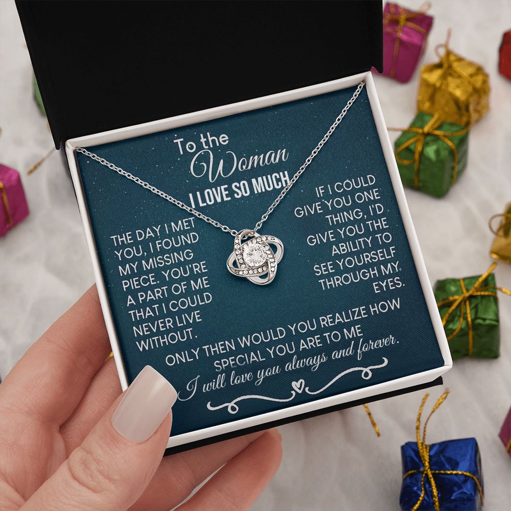 To The Woman Necklace Future Wife Gifts, Promise Necklace For Her, Fiance Gifts For Her, Valentine Birthday Gifts For Future Wife With Message Card Box LED, Soulmate Necklace For Women, To My Wife Necklace Love knot Thang