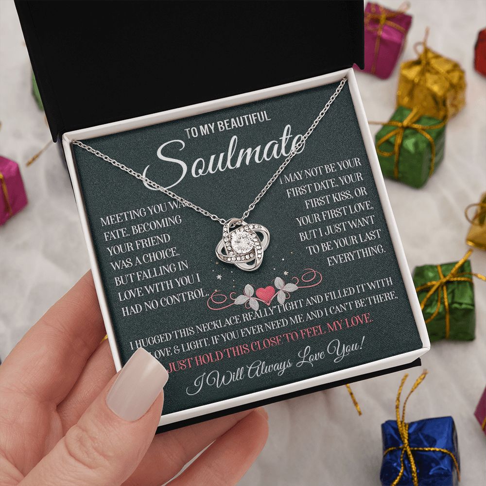 My Beautiful Soulmate Necklace Future Wife Gifts, Promise Necklace For Her, Fiance Gifts For Her, Valentine Gifts For Soulmate With Message Card Box LED, Soulmate Necklace For Women, To My Wife Necklace Love knot Thang