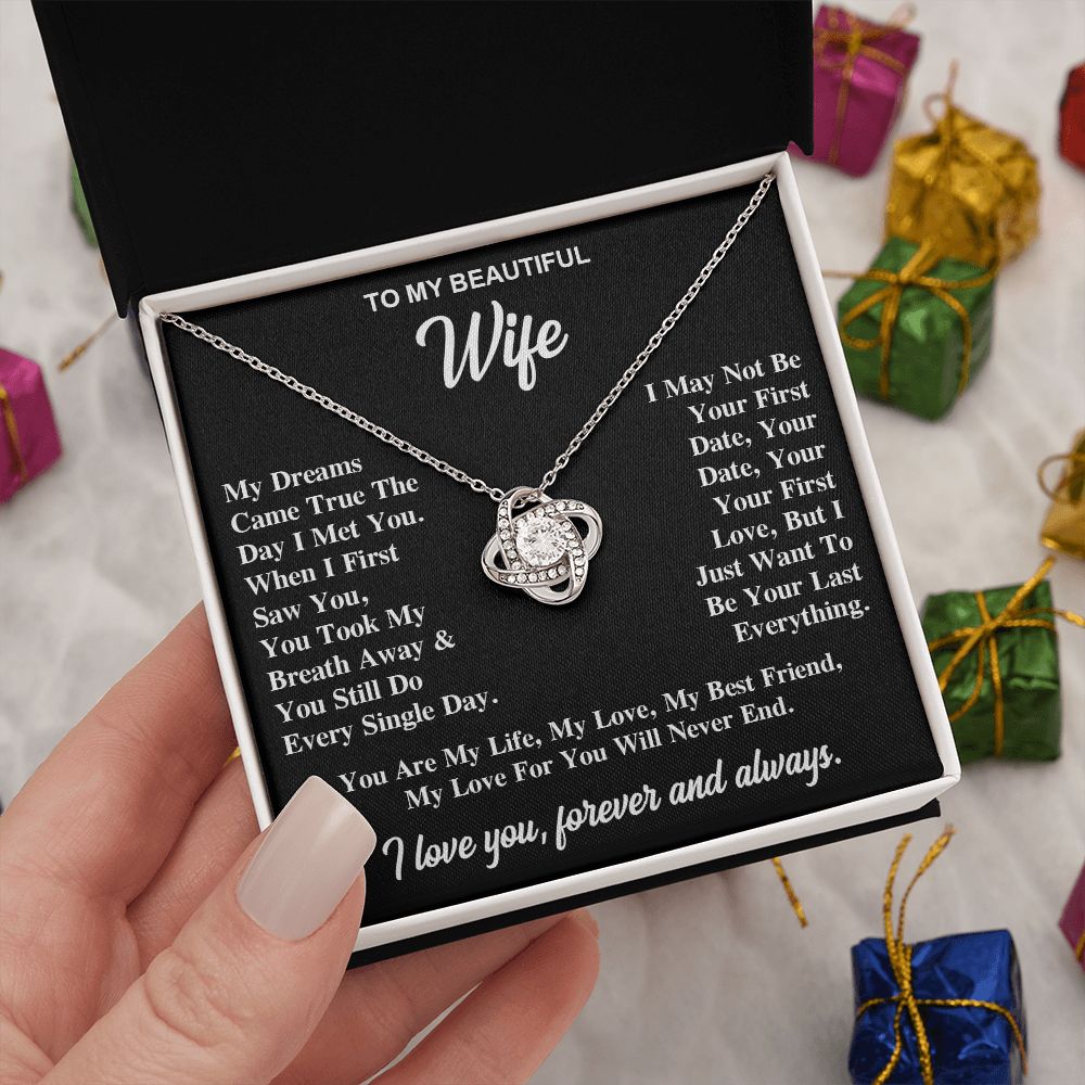 To My Wife Necklace Gift for Her, Soulmate Jewelry, Necklaces for Wife from Husband, Anniversary, To My Wife Necklace, Soulmate Gifts, Necklace Message Card and Gift Box Styles on Birthday, Wedding, Anniversary, Valentine Love knot Thang