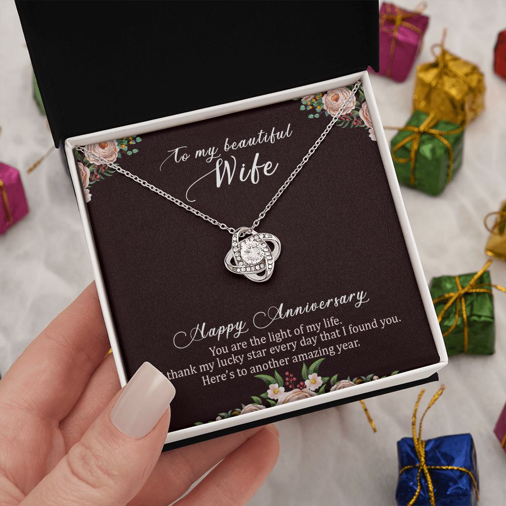 To My Beautiful Wife Necklace, Wife Necklace, Wife Gift, WIfe Gift From Husband, Happy Anniversary, Meaningful Necklace Message Card and Gift Box Styles on Birthday, Christmas, Anniversary Love knot Thang