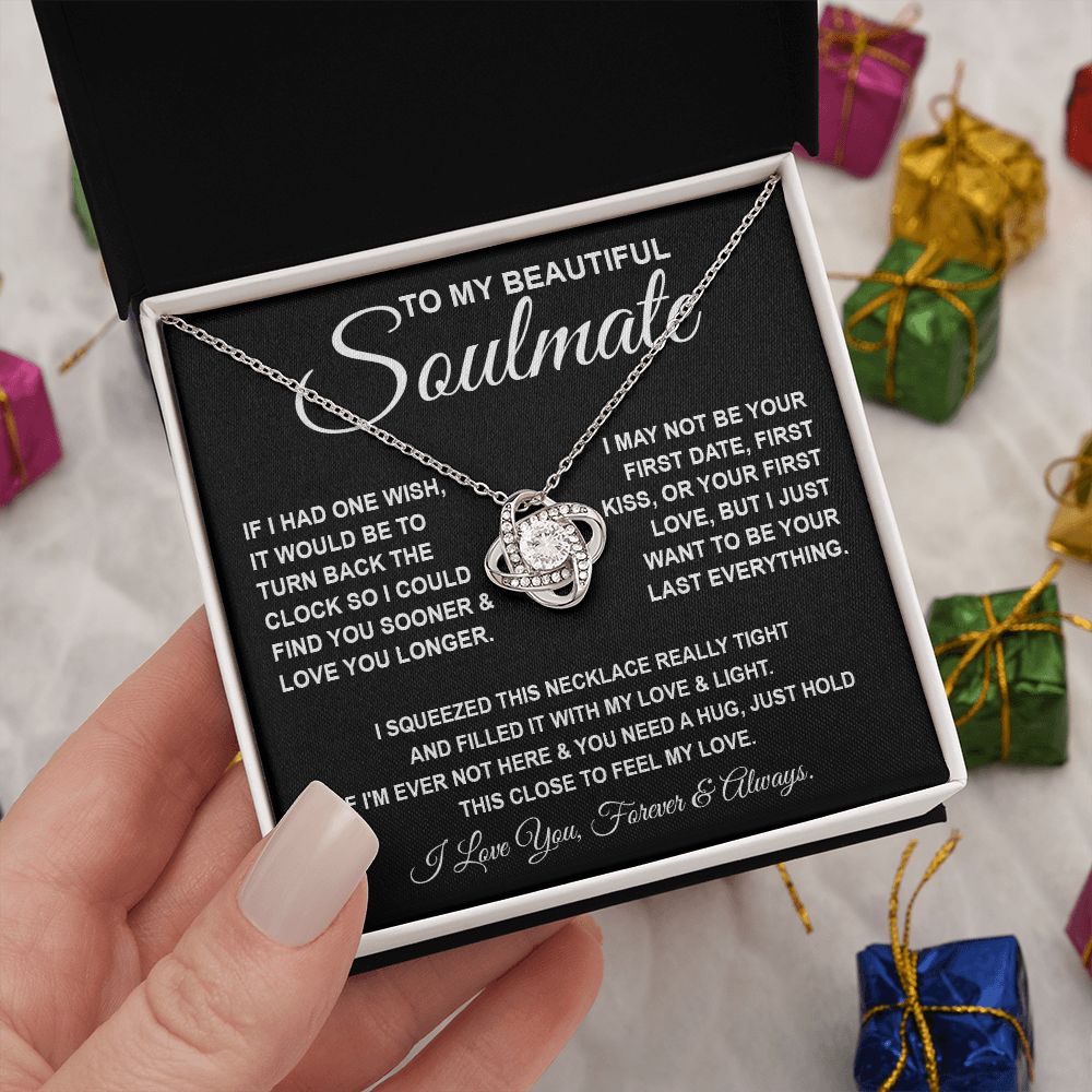 To My Beautiful Soulmate Necklace, Soulmate Jewelry For Women, Wife Necklace From Husband, Soulmate Gift For Her, To My Future Wife Necklace Message Card and Necklace Gift Box Gift Box Styles on Birthday, Wedding, Anniversary, Valentine Love knot Thang