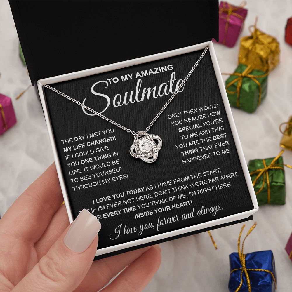 to My Soulmate Necklace, Soulmate Jewelry for Women, Wife Gifts from Husband , Necklace for Wife Soulmate Gifts Future Wife Necklace Message Card and Gift Box Styles on Birthday, Wedding, Anniversary, Valentine Love knot Thang