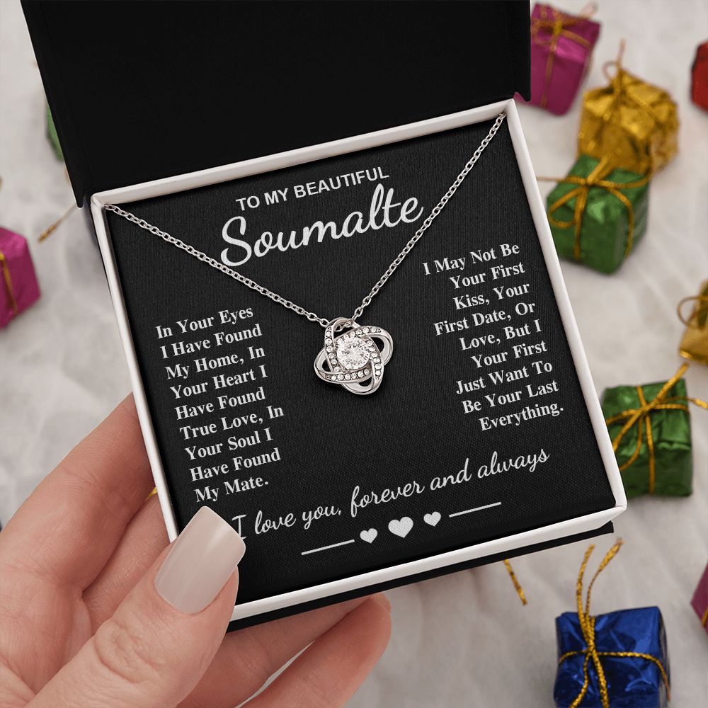 To My Beautiful Soulmate Necklace Gifts, Soulmate for Wife Birthday Gifts from Husband, Valentine for Women, Soulmate Gifts, Message Card and Necklace Gifts Box Gift Box Styles on Birthday, Wedding, Anniversary, Valentine Love knot Thang