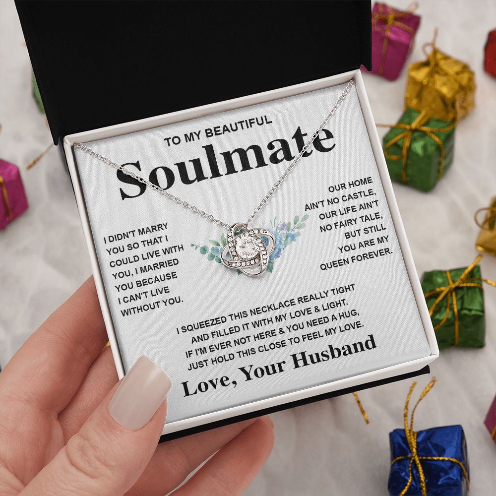 Soulmate Necklace Gift From Husband To My Badass Wife Pendant Valentines Day Anniversary Jewelry with Message Card and Gift Box. Gift for Wife. Necklace Gift Set for Wife Message Card and Necklace Gifts Box Gift Box Styles Love knot Thang