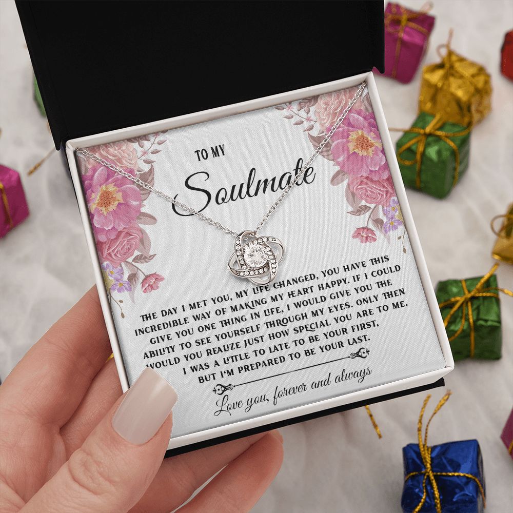 To My Soulmate Necklace, Necklaces For Wife from Husband, Soulmate Necklace to My Beautiful Wife, Necklace For Soulmate with Message Card and Necklace Gift Box Gift Box Styles on Birthday, Christmas, Wedding, Anniversary Love knot Thang