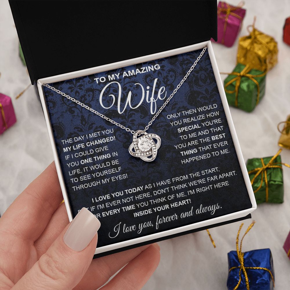 to My Wife Necklace, Soulmate Jewelry for Women, Wife Gifts from Husband, Anniversary Necklace for Wife Soulmate Gifts Future Wife Necklace Message Card and Gift Box Styles on Birthday, Wedding, Anniversary, Valentine Love knot Thang