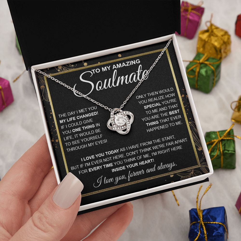 To My Amazing Solmate Necklace Gift From Husband To My Badass Wife Pendant Valentine Jewelry with Message Card and Gift Box. Gift for Wife. Necklace Gift Set for Wife Necklace Gifts Box Gift Box Styles Love knot Thang