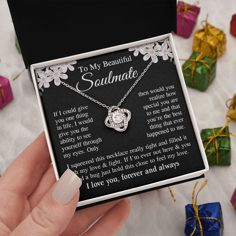 Soulmate Necklace Gift for Her, Soulmate Jewelry, Necklace for Future Wife, Wedding Valentine Jewelry for Wife Necklace Gifts from Husband - Soulmate Gift Necklace with Message Card and Gift Box Love knot Thang