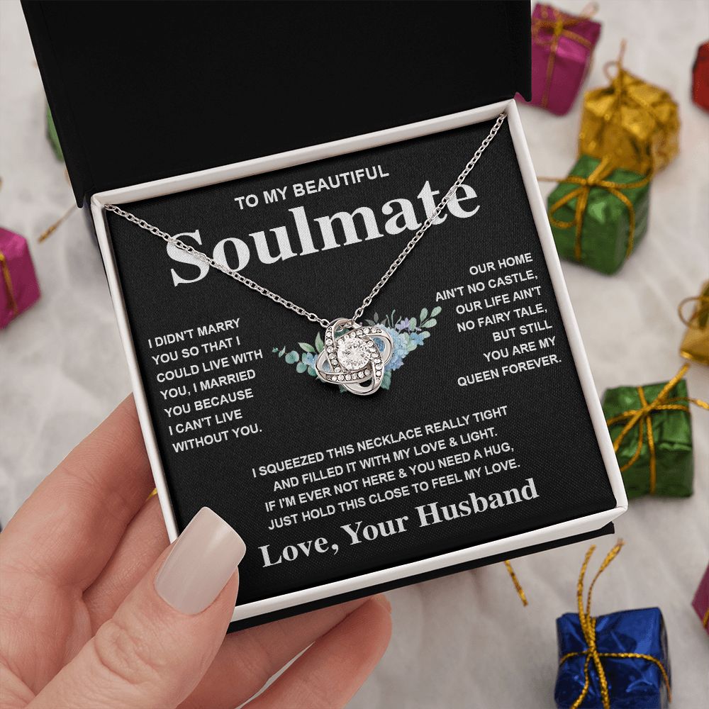 Soulmate Necklace Gift From Husband To My Badass Wife Pendant Valentines Day Anniversary Jewelry with Message Card and Gift Box. Gift for Wife. Necklace Gift Set for Wife Love knot Thang