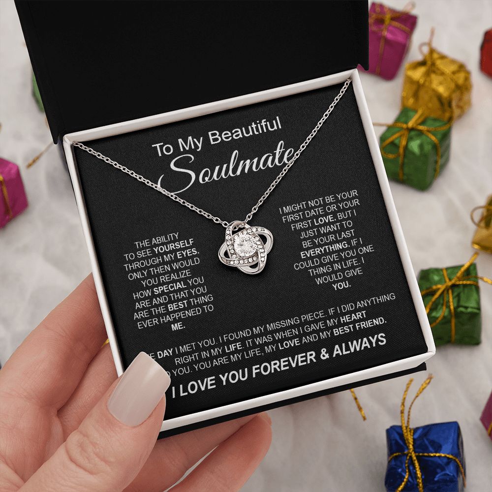 To My Beautiful Soulmate Necklace, Love Necklace for Girlfriend, Soulmate Jewelry, Soulmate Necklace, Future Wife Gifts, Necklace for Wife from Husband Necklace Message Card and Gift Box Styles on Birthday, Christmas, Wedding, Anniversary Love knot Thang