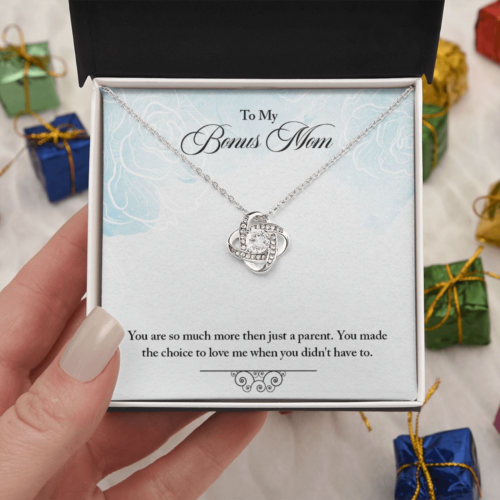 My Bonus Mom Necklace, Dear Mom, Mother's Day Necklace, Gift for Mom from Daughter, Son, Amazing Mom, Perfect Mother Mother's Day Gift, Love Knot Necklace Message Card and Gift Box Styles on Birthday, Christmas, Anniversary Love knot Thang