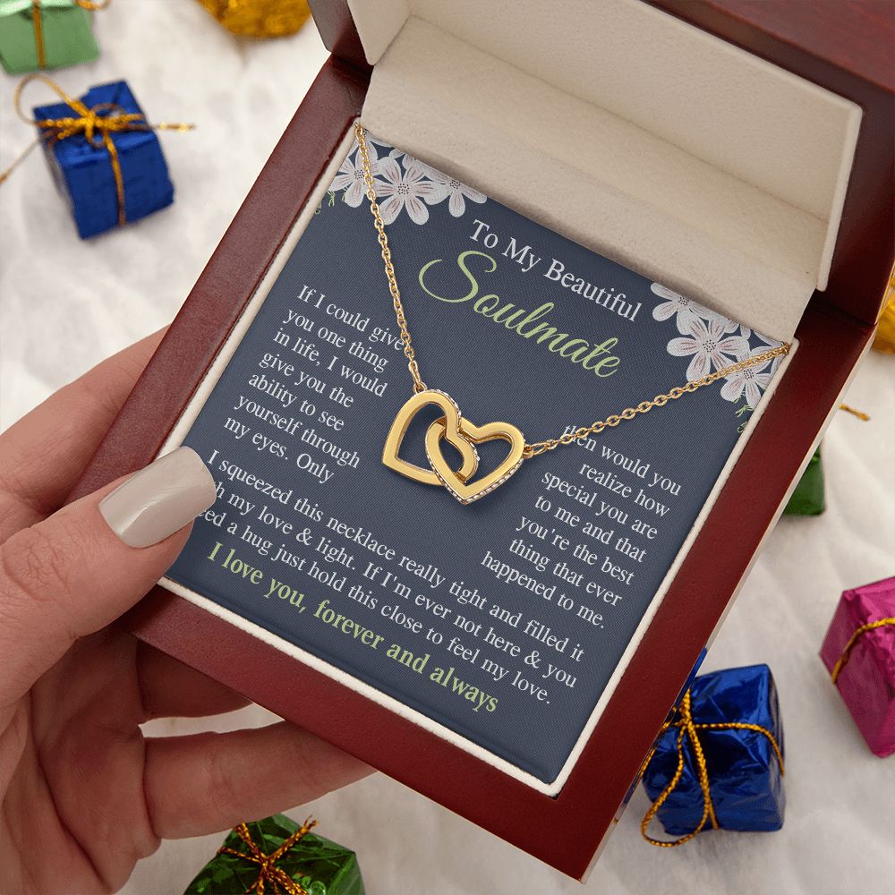 Soulmate Necklace Gift for Her, Soulmate Jewelry, Necklace for Future Wife, Wedding Anniversary Jewelry for Wife Necklace Gifts from Husband - Soulmate Gift Necklace with Message Card and Gift Box Interlocking Heart