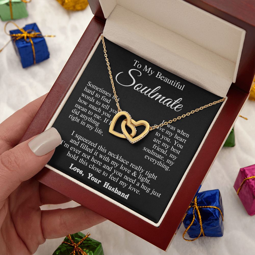 Soulmate Necklace from Husband, Wedding Anniversary Romantic Gifts for Wife from Husband to My Wife Necklaces for Wife Birthday Gifts, Wife Jewelry Necklace Message Card and Necklace Gift Box Gift Box Styles on Birthday, Wedding, Anniversary, Valentin Int