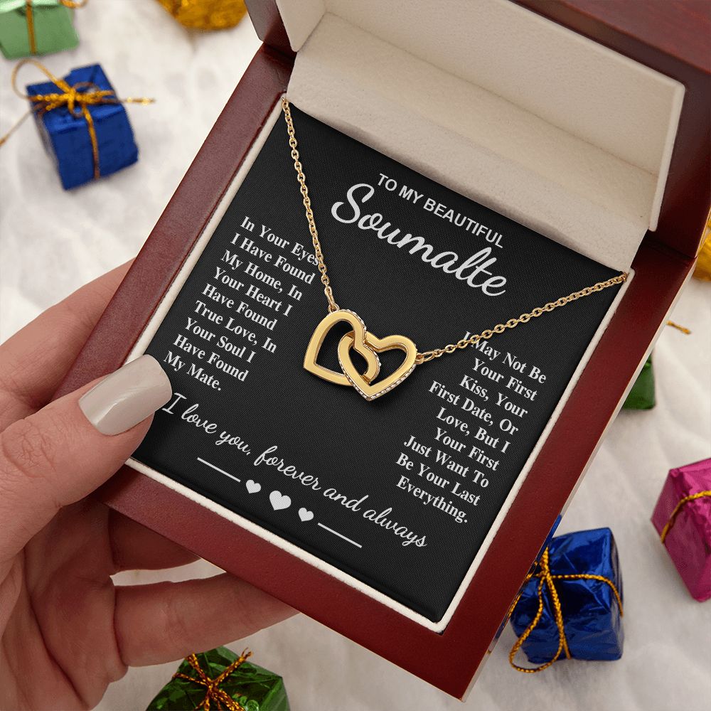 To My Beautiful Soulmate Necklace Gifts, Soulmate for Wife Birthday Gifts from Husband, Valentine for Women, Soulmate Gifts, Message Card and Necklace Gifts Box Gift Box Styles on Birthday, Wedding, Anniversary, Valentine Interlocking Heart